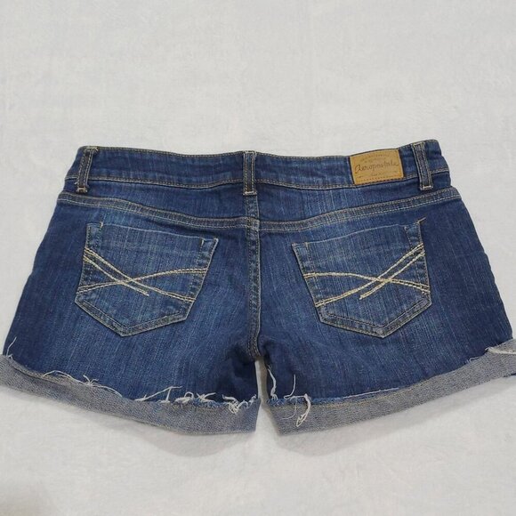 Aeropostale ✦ Denim Cuffed Shorts ✦ Blue Distressed Jean Cutoffs Sz 3/4 EUC - Picture 8 of 12